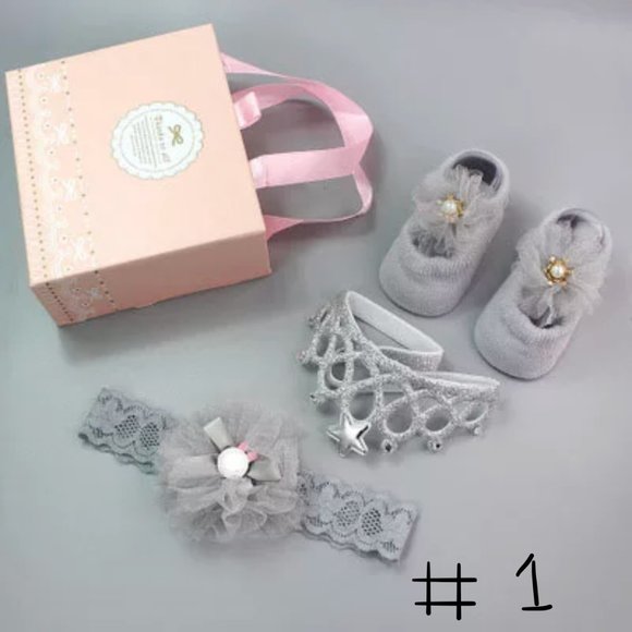 Baby Headband Sock Gift Set Baby Girls Headband Sock Shoes Infant Toddler - Picture 6 of 7